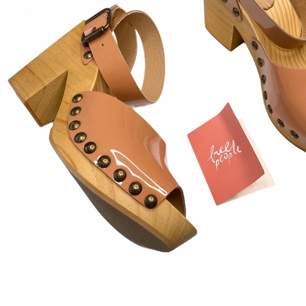 new Free People ❤︎ Pasadena Studded Shiny Leather + Wood Clogs ❤︎ Rose 40 9.5M - Picture 5 of 17